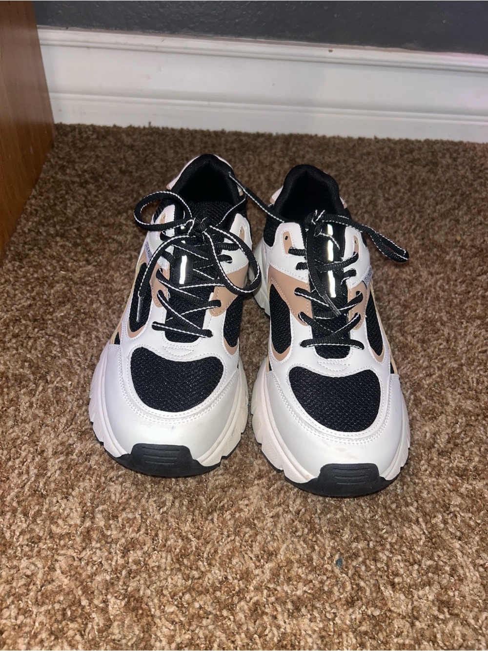 Steve Madden Chunky Athletic Sneakers in White, Black, and Beige - Picture 2 of 3